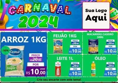 Modelo de Encarte para Encarte A4 Horizontal com o tema Carnaval 2027 para Supermercado