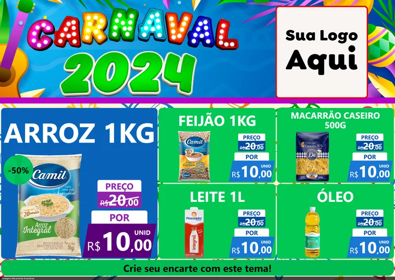 Modelo de Encarte para Encarte A4 Horizontal com o tema Carnaval 2027 para Supermercado