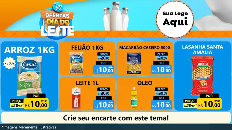 Modelo de TV para TV Horizontal com o tema Ofertas Dia do Leite para Supermercado