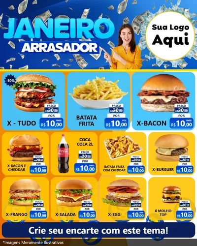 Modelo de Rede Social para Feed Instagram com o tema Janeiro Arrasador para Hamburgueria