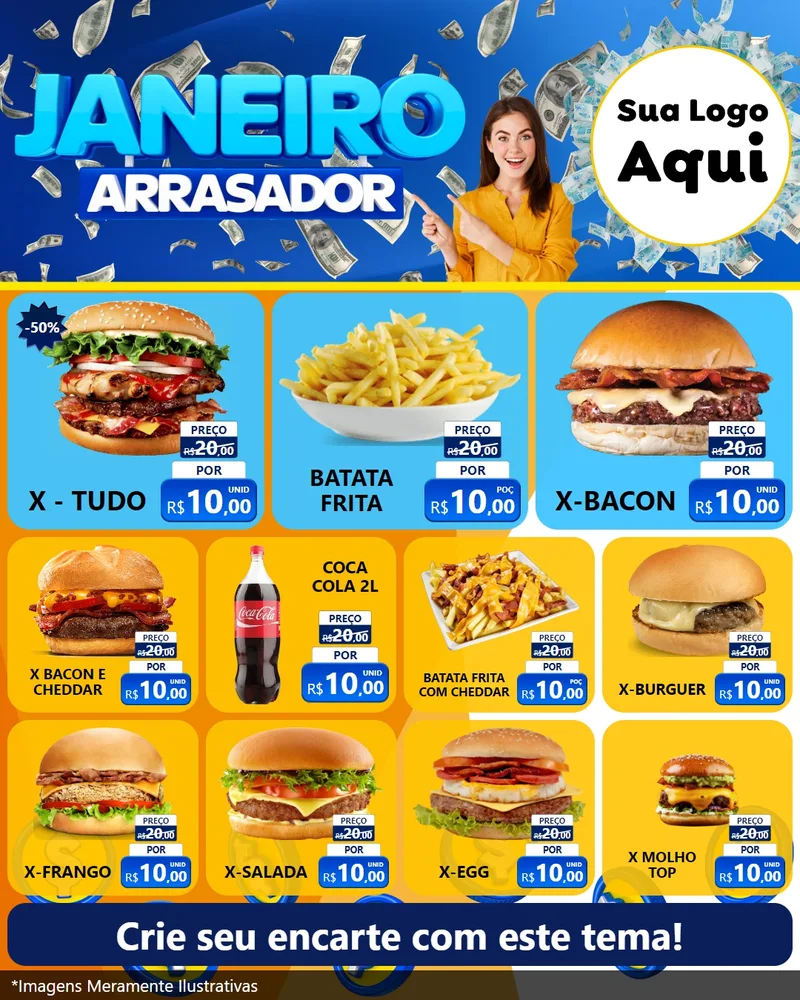 Modelo de Rede Social para Feed Instagram com o tema Janeiro Arrasador para Hamburgueria