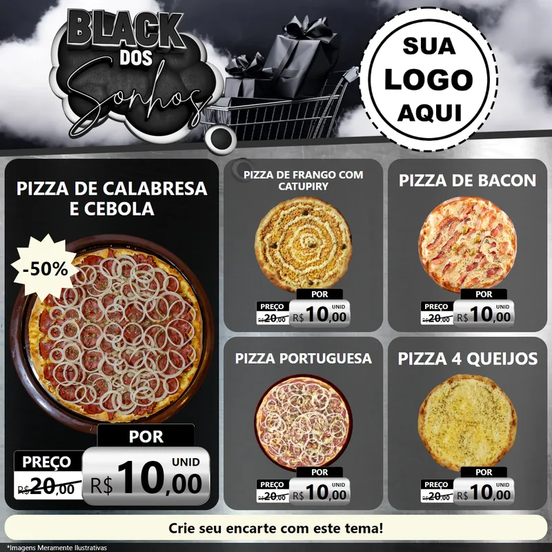 Modelo de Rede Social para Feed Facebook com o tema Black dos Sonhos para Pizzaria