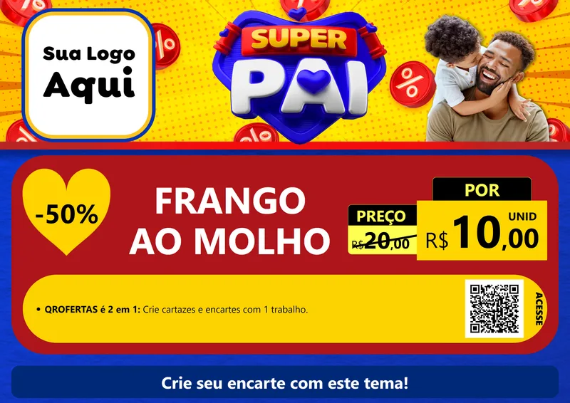 Modelo de Cartaz para Cartaz A4 Horizontal com o tema Super Pai para Restaurante
