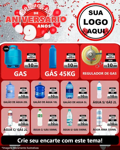 Modelo de Rede Social para Feed Instagram com o tema Promoção de Aniversário - 9 Anos para Água e gás