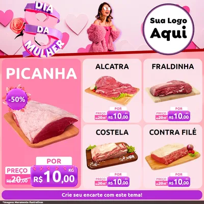 Modelo de Rede Social para Feed Facebook com o tema Dia da Mulher para Açougue