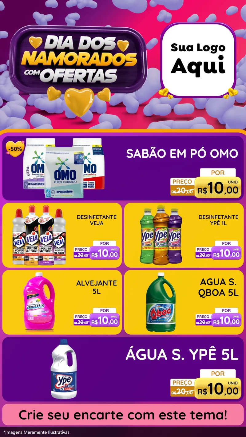 Modelo de TV para TV Vertical com o tema Dia Dos Namorados Com Ofertas para Produtos de Limpeza