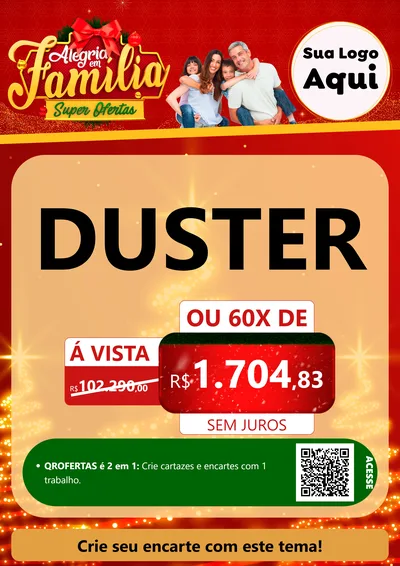 Modelo de Cartaz para Cartaz A4 Vertical com o tema Alegria em Família Super Ofertas - Natal para Concessionaria de Carros