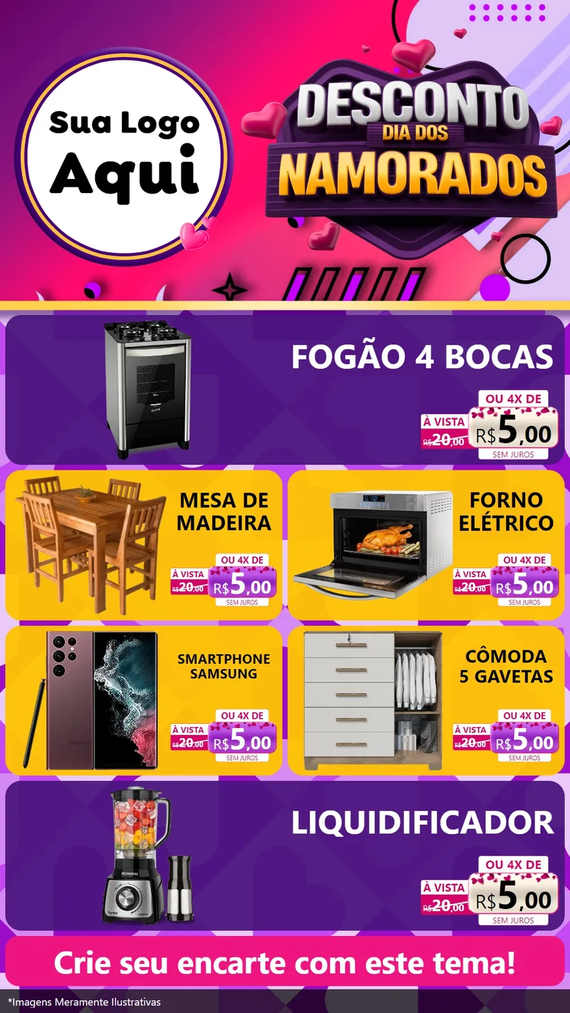 Modelo de TV para TV Vertical com o tema Desconto Dia dos Namorados para Móveis e Eletro