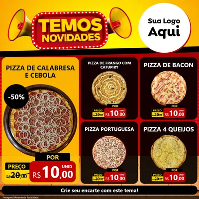 Modelo de Rede Social para Feed Facebook com o tema Temos Novidades para Pizzaria