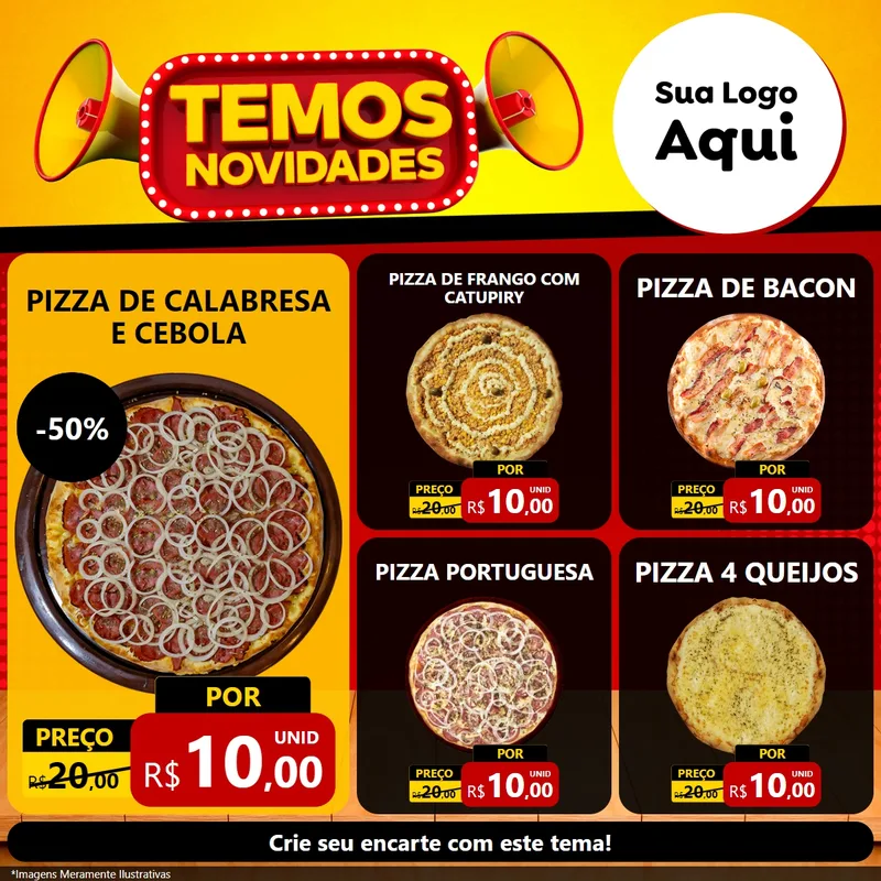 Modelo de Rede Social para Feed Facebook com o tema Temos Novidades para Pizzaria