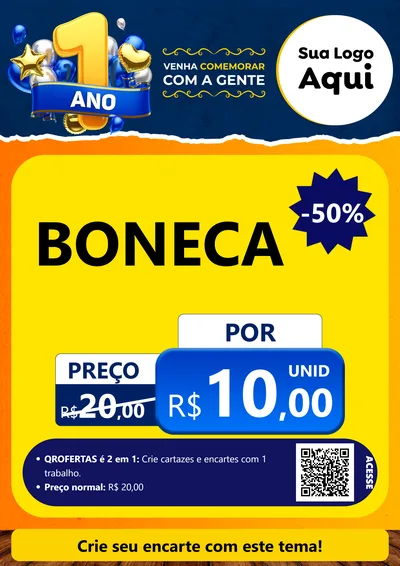 Modelo de Cartaz para Cartaz A4 Vertical com o tema Um Ano de Aniversário para Brinquedos