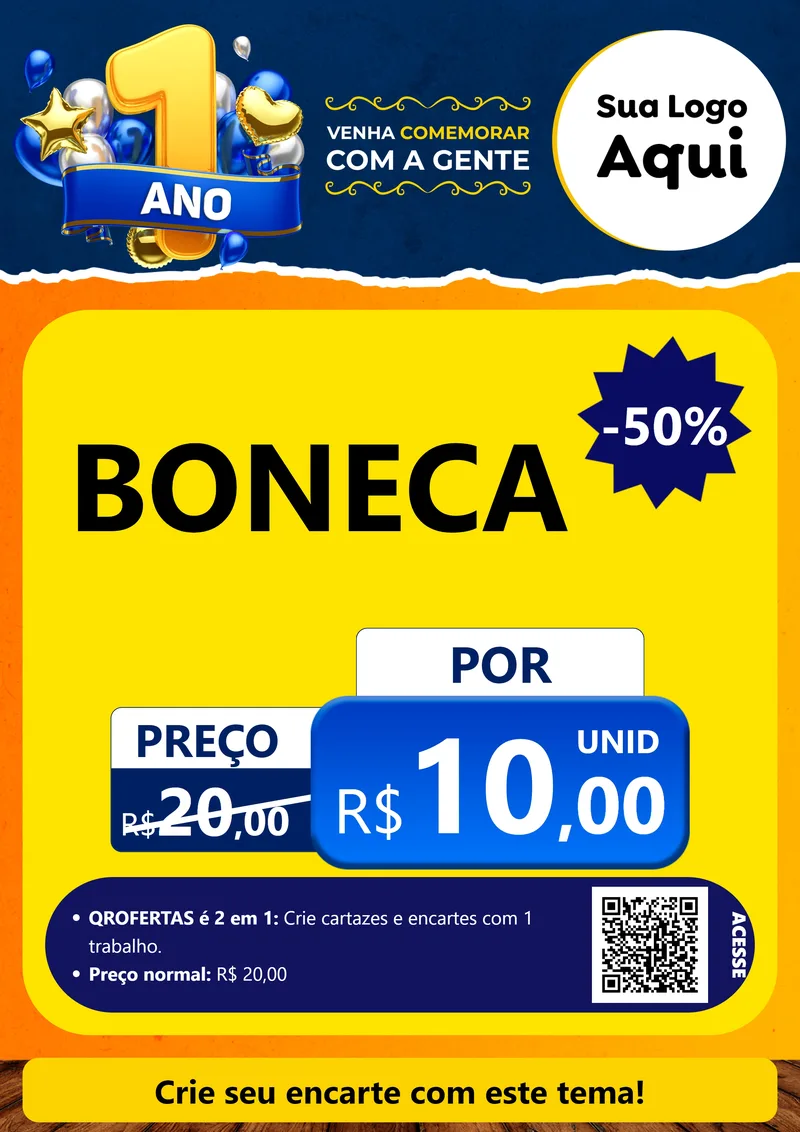 Modelo de Cartaz para Cartaz A4 Vertical com o tema Um Ano de Aniversário para Brinquedos
