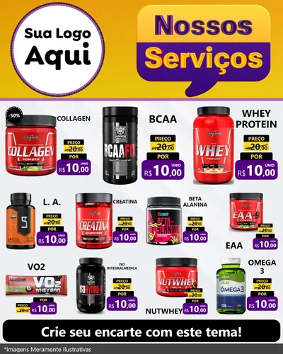 Modelo de Rede Social para Feed Instagram com o tema Nossos Serviços para Suplementos alimentares