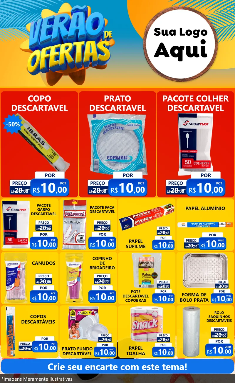 Modelo de Encarte para Encarte Grande com o tema Verão de Ofertas para Embalagens