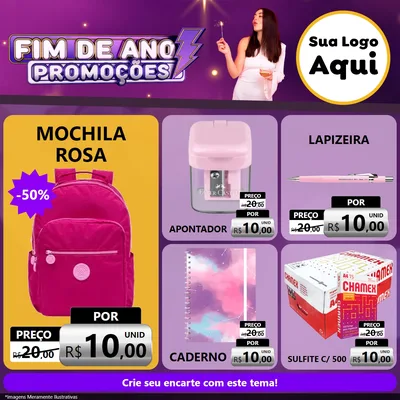 Modelo de Rede Social para Feed Facebook com o tema Fim de Ano Promoções para Papelaria