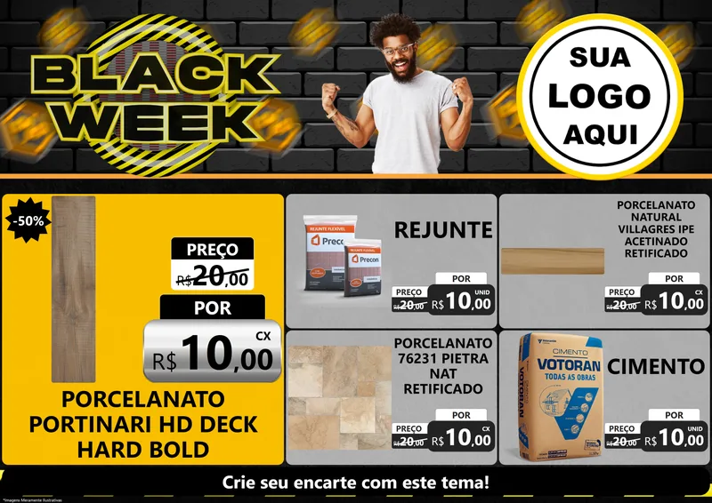 Modelo de Encarte para Encarte A4 Horizontal com o tema Black Week para Pisos e revestimentos