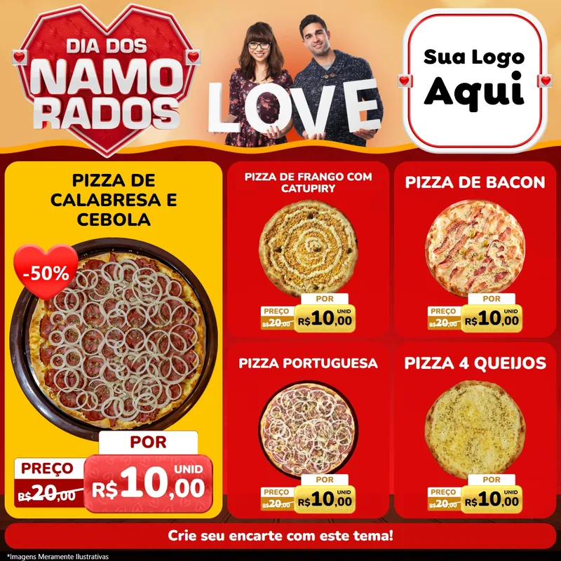 Modelo de Rede Social para Feed Facebook com o tema Dia dos Namorados para Pizzaria