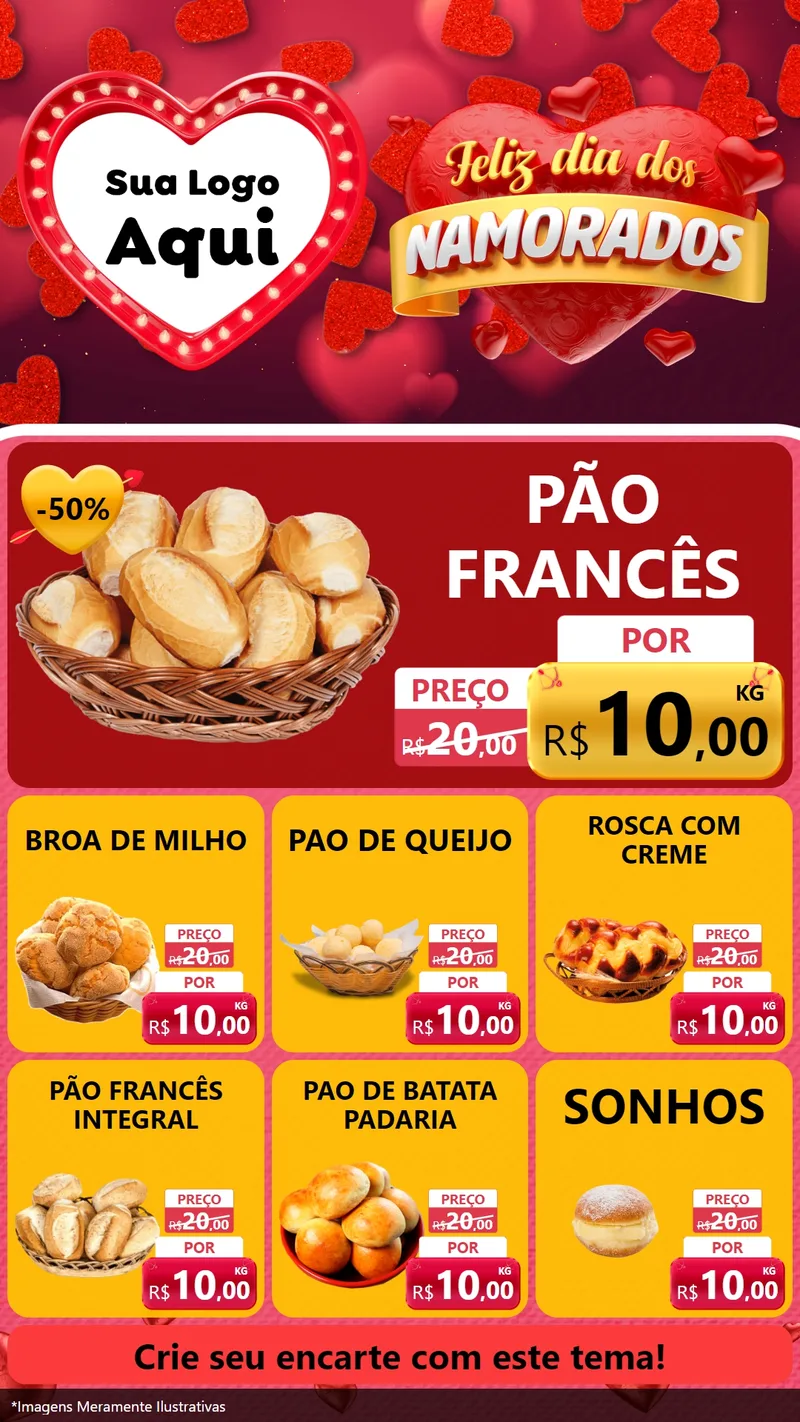Modelo de Rede Social para Stories com o tema Feliz Dia Dos Namorados para Padaria