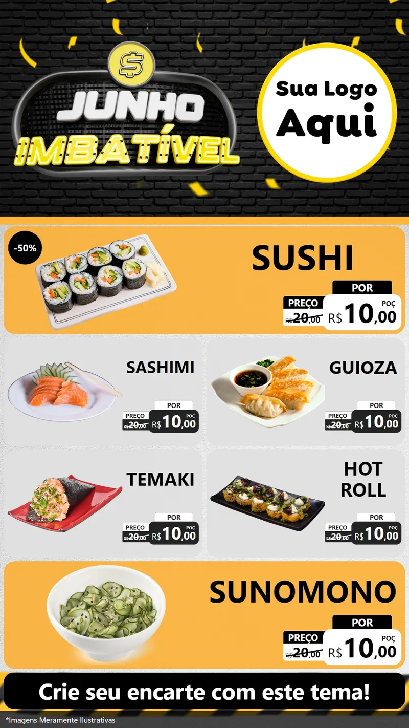 Modelo de TV para TV Vertical com o tema Junho Imbatível para Comida japonesa