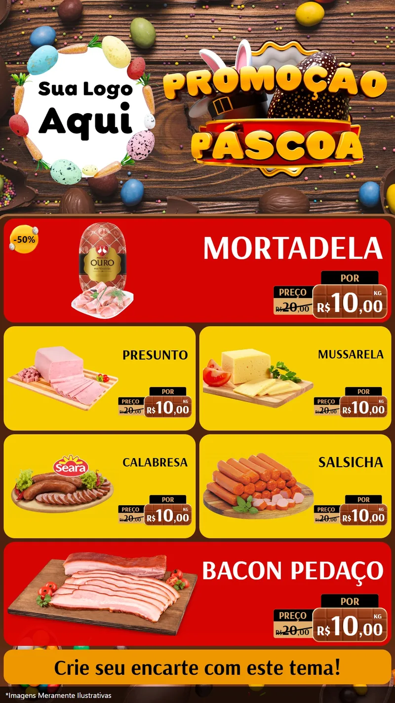 Modelo de TV para TV Vertical com o tema Promoção Páscoa para Frios e Laticínios