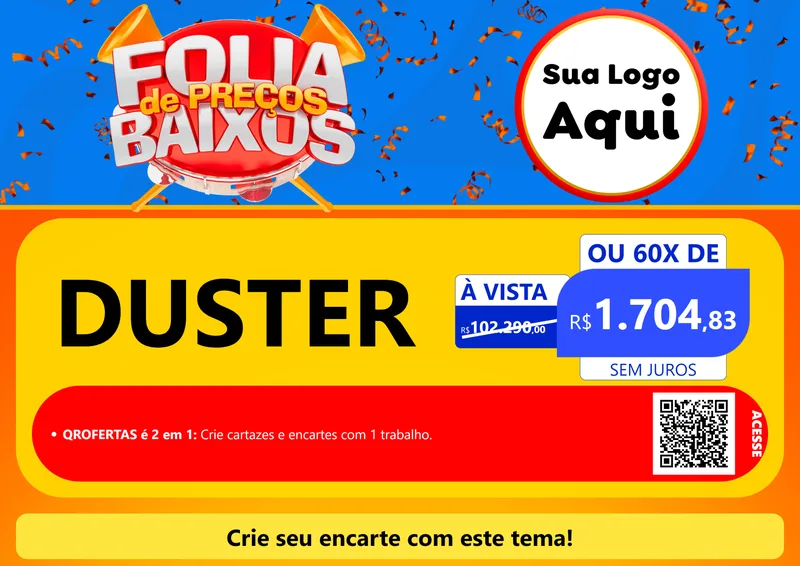 Modelo de Cartaz para Cartaz A4 Horizontal com o tema Folia de Preços Baixos para Concessionaria de Carros