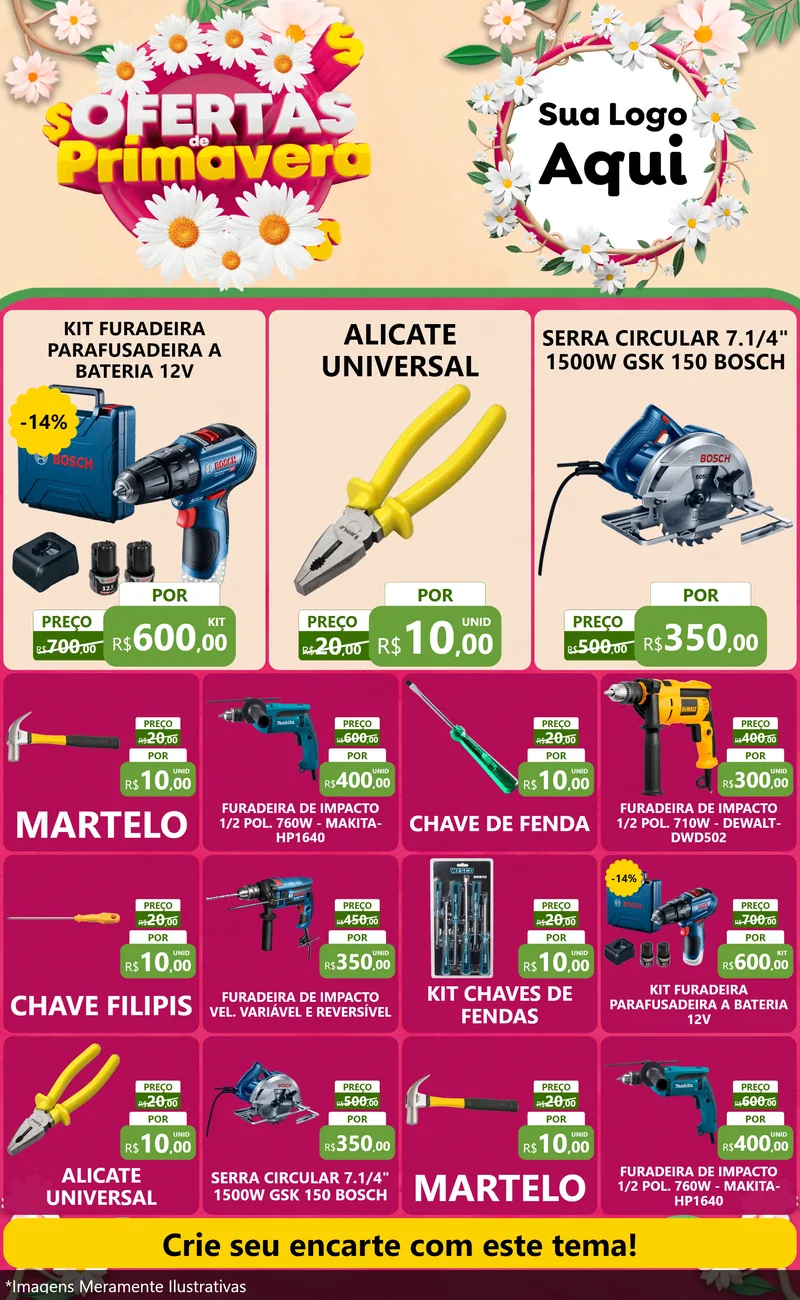 Modelo de Encarte para Encarte Grande com o tema Ofertas de Primavera para Maquinas e Ferramentas