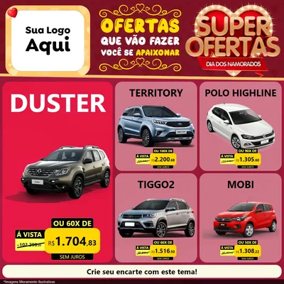 Modelo de Rede Social para Feed Facebook com o tema Dia dos Namorados para Concessionaria de Carros