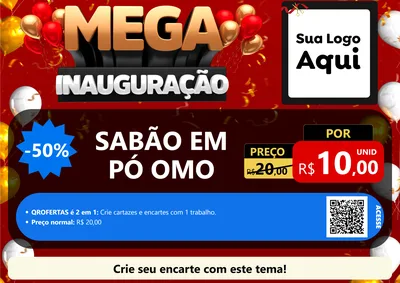 Modelo de Cartaz para Cartaz A4 Horizontal com o tema Mega Inauguração para Produtos de Limpeza