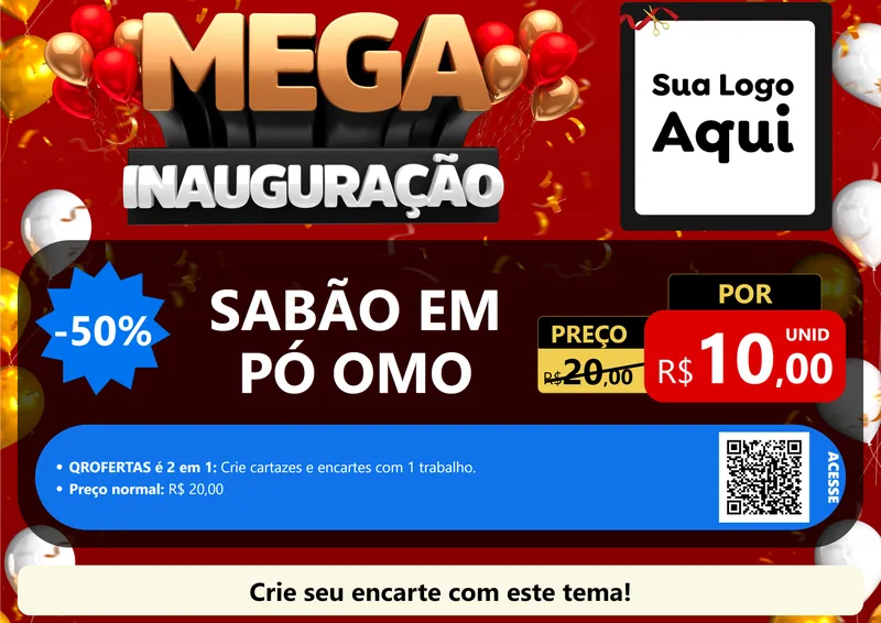 Modelo de Cartaz para Cartaz A4 Horizontal com o tema Mega Inauguração para Produtos de Limpeza