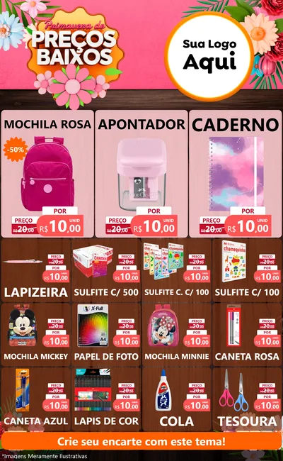 Modelo de Encarte para Encarte Grande com o tema Primavera de Preços Baixos para Papelaria