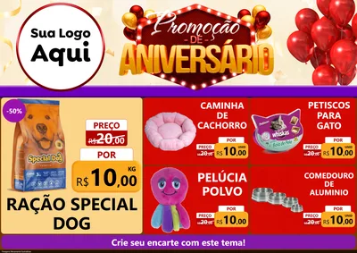 Modelo de Encarte para Encarte A4 Horizontal com o tema Promoção de Aniversário para Pet Shop