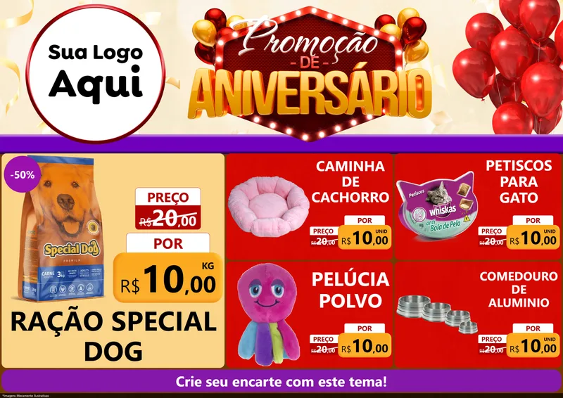 Modelo de Encarte para Encarte A4 Horizontal com o tema Promoção de Aniversário para Pet Shop