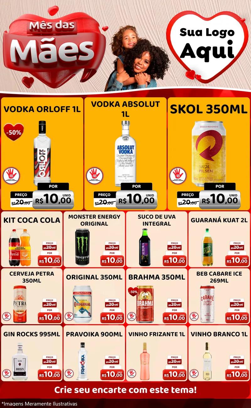 Modelo de Encarte para Encarte Grande com o tema Mês das Mães para Distribuidora de bebidas