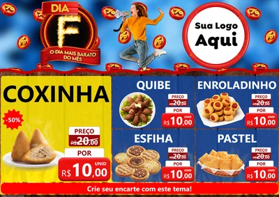 Modelo de Encarte para Encarte A4 Horizontal com o tema Dia F - O Dia Mais Barato Do Mês para Salgadaria