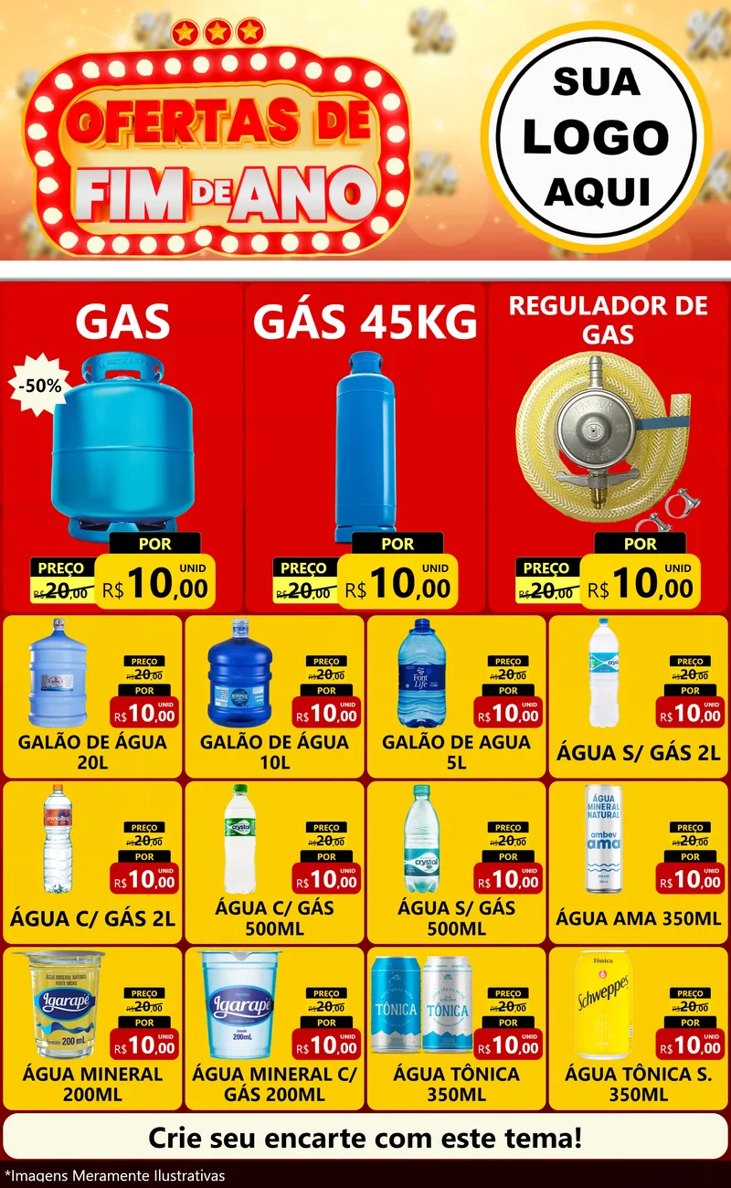 Modelo de Encarte para Encarte Grande com o tema Ofertas de Fim de Ano para Água e gás