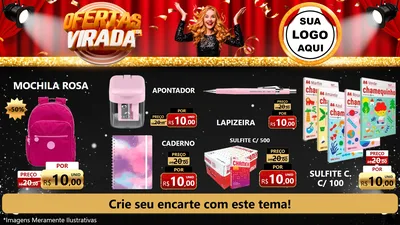 Modelo de TV para TV Horizontal com o tema Ofertas da Virada para Papelaria