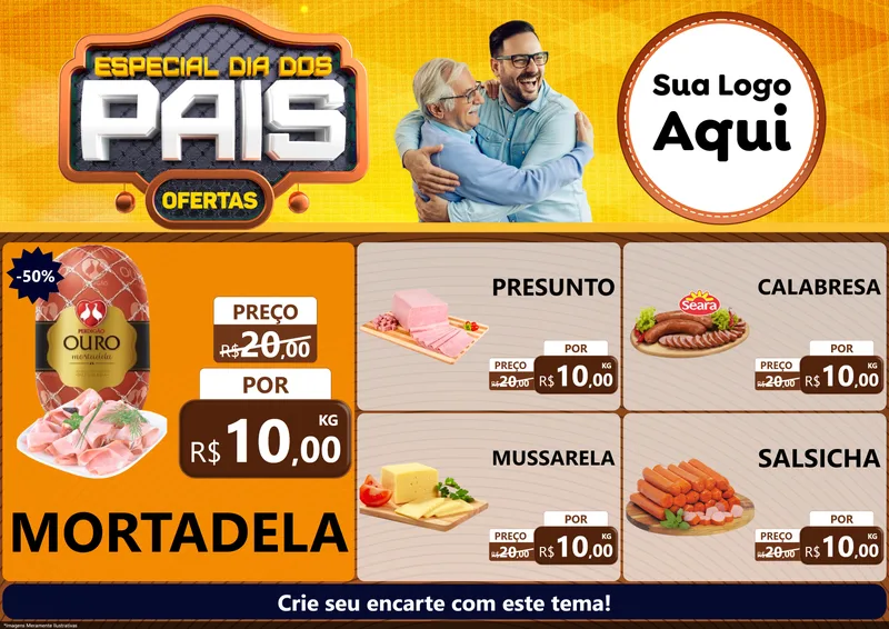 Modelo de Encarte para Encarte A4 Horizontal com o tema Especial Dia dos Pais para Frios e Laticínios