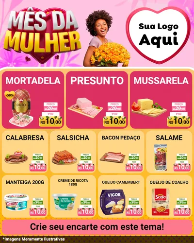 Modelo de Rede Social para Feed Instagram com o tema Mês da Mulher para Frios e Laticínios