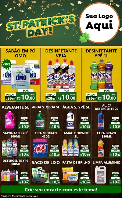 Modelo de Encarte para Encarte Grande com o tema St Patriks Day para Produtos de Limpeza
