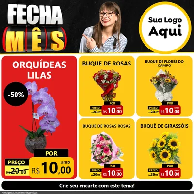 Modelo de Rede Social para Feed Facebook com o tema Fecha Mês para Floricultura e jardim