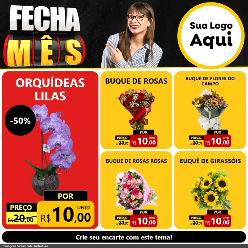 Modelo de Rede Social para Feed Facebook com o tema Fecha Mês para Floricultura e jardim