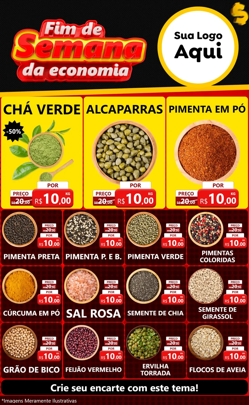 Modelo de Encarte para Encarte Grande com o tema Fim de Semana da Economia para Produtos Naturais