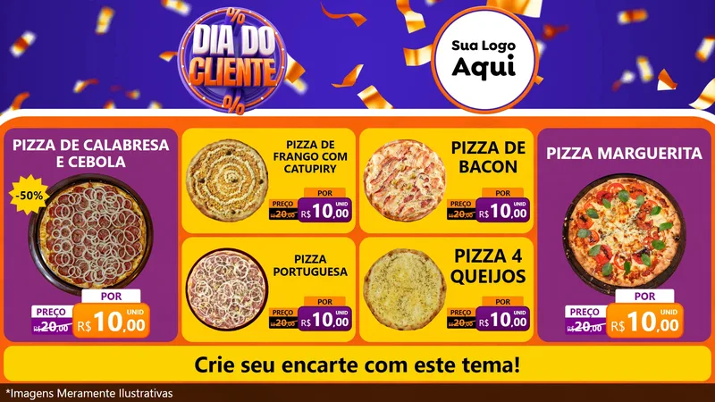 Modelo de TV para TV Horizontal com o tema Dia do Cliente para Pizzaria