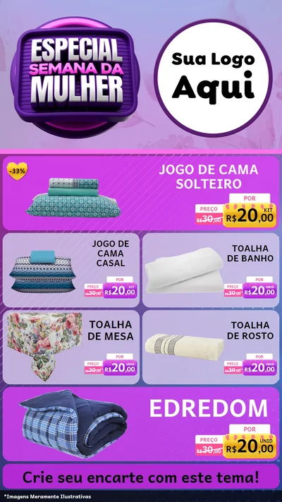 Modelo de TV para TV Vertical com o tema Especial Semana da Mulher para Cama, Mesa e Banho