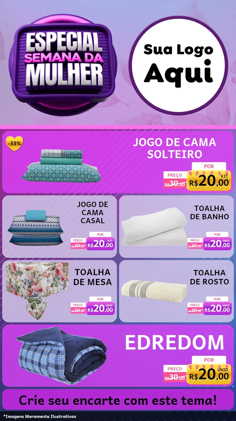 Modelo de TV para TV Vertical com o tema Especial Semana da Mulher para Cama, Mesa e Banho