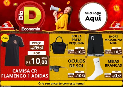 Modelo de Encarte para Encarte A4 Horizontal com o tema Dia D Economia para Roupas e acessórios