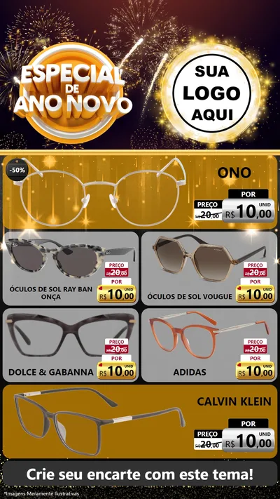 Modelo de TV para TV Vertical com o tema Especial de Ano Novo para Óticas