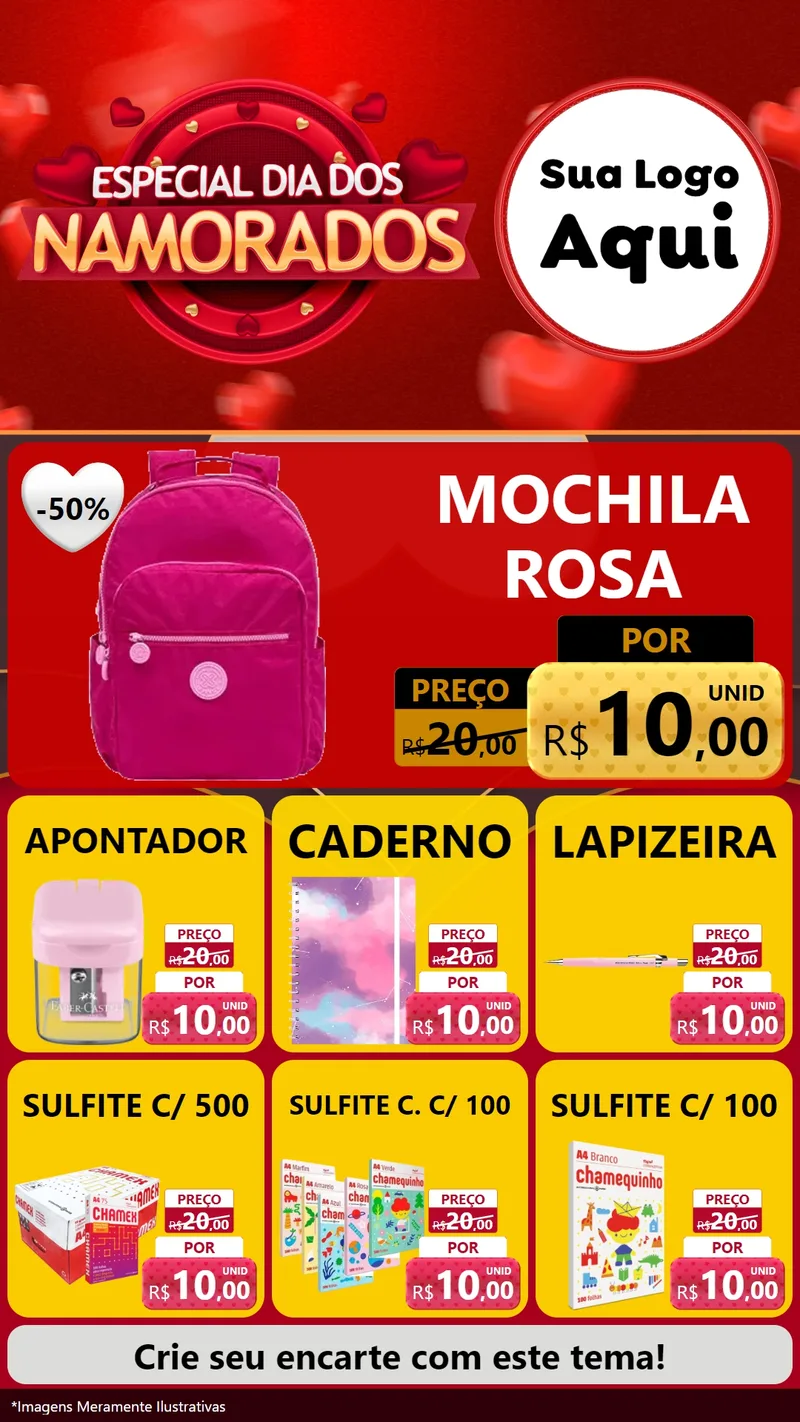Modelo de Rede Social para Stories com o tema Especial Dia Dos Namorados para Papelaria