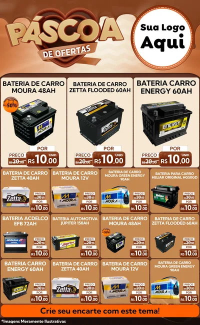 Modelo de Encarte para Encarte Grande com o tema Páscoa de Ofertas para Baterias Elétricas