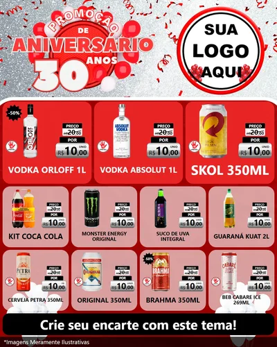 Modelo de Rede Social para Feed Instagram com o tema Promoção de Aniversário - 30 Anos para Distribuidora de bebidas